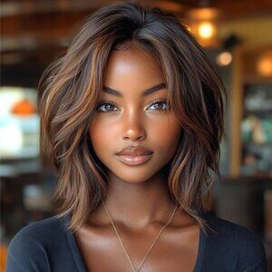 Wear and Go Wigs Glueless Layered Golden Brown Bob Wigs Pre Cut Lace 100% Human